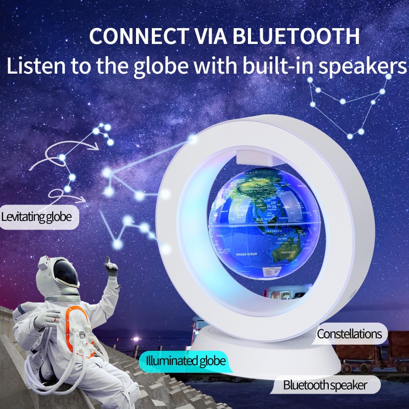 Office Tech Gifts For Men - Lampe Haut-parleur Bluetooth Lévitant, Globe Terrestre