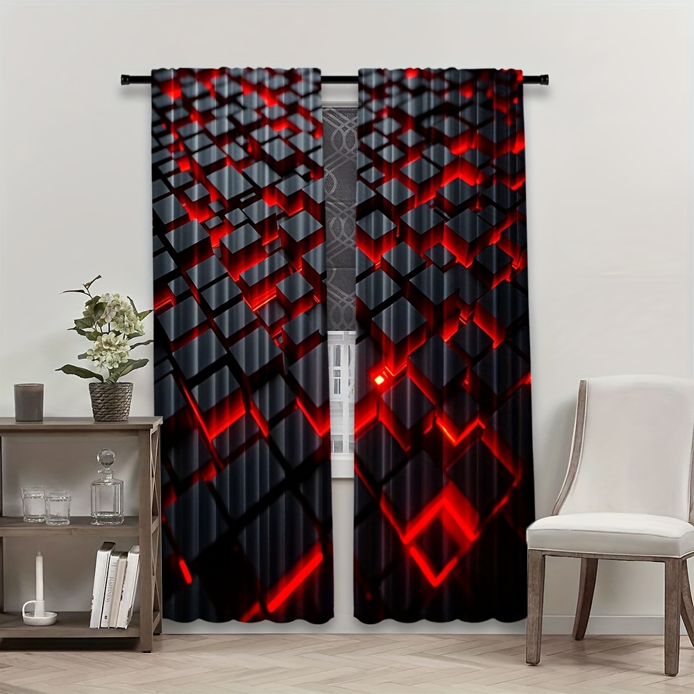 2 rideaux géométriques rouges  - Office Tech Room avis et prix
